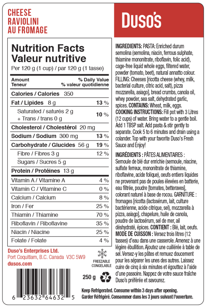 Cheese Raviolini  ingredients