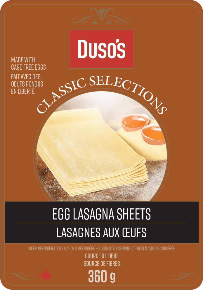 egg lasagna sheets duso's label