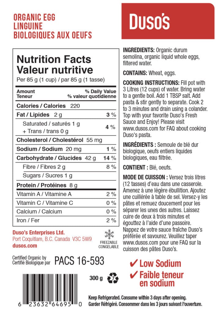 Organic Egg Linguine ingredients